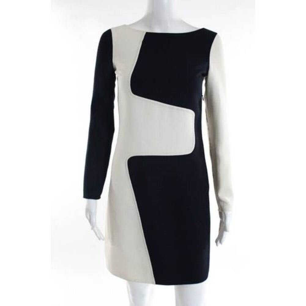 MICHAEL KORS Navy Blue White Long Sleeve Color Block Pencil Dress Sz 0